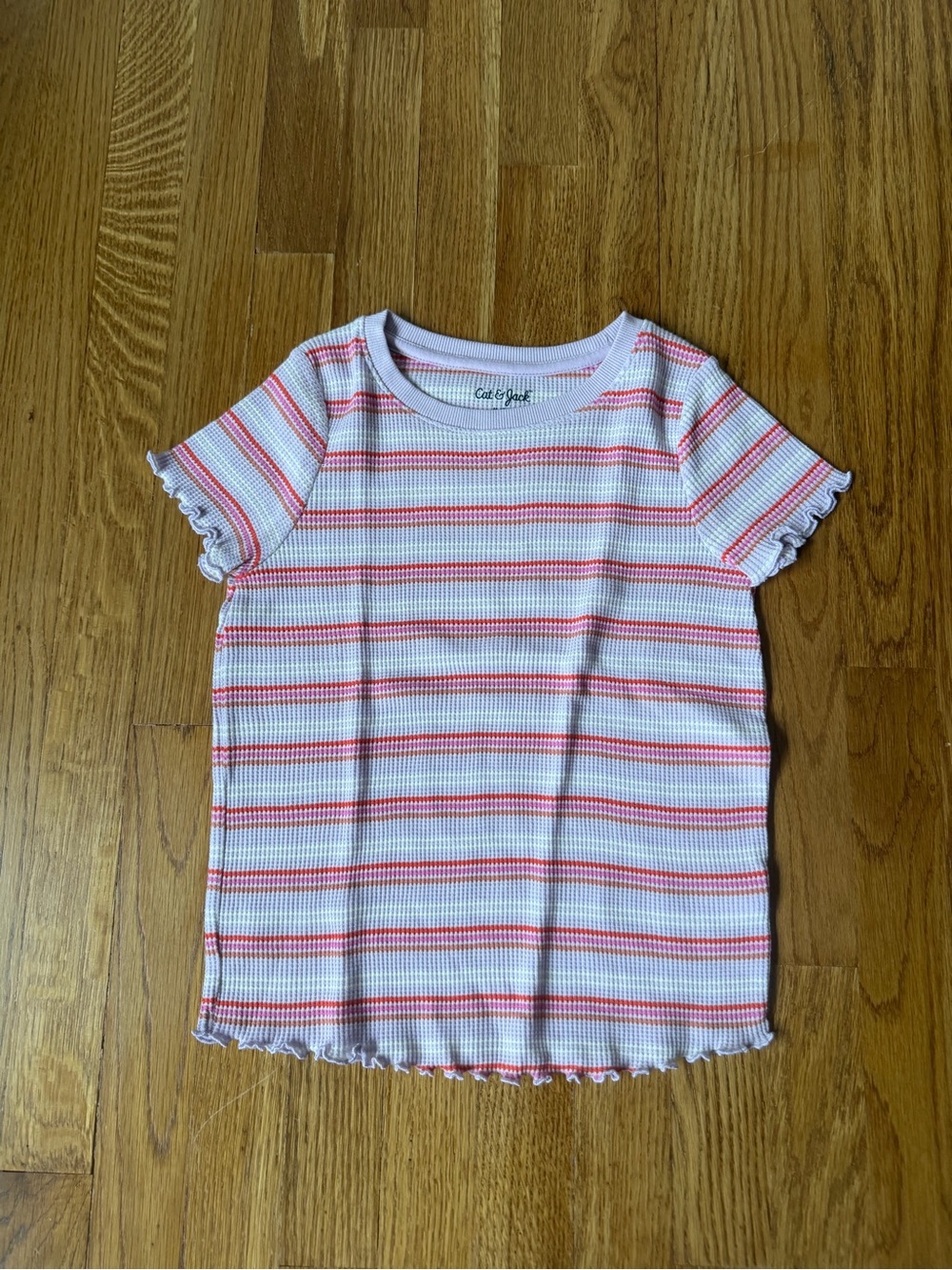 Cat & Jack Girls' Short Sleeve Striped Baby Tee, M (7/8) Purple NWT